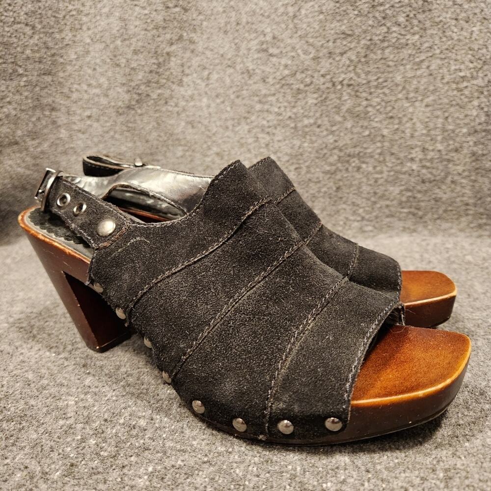 A.N.A. CHLOE Black Suede Platform Studded Peep Toe Slingback Heel Womens 8M
